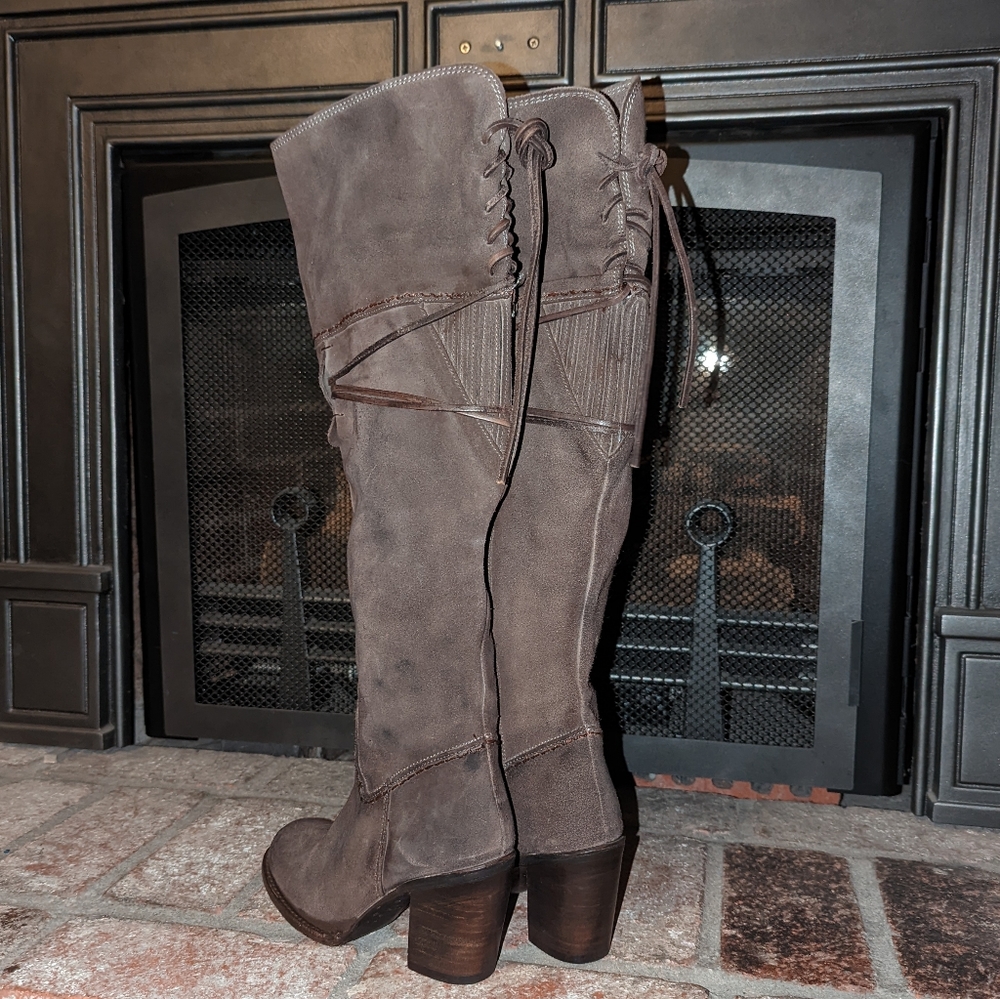 FreeBird Brock Over the Knee Gray/ Brown Suede Boots - Picture 8 of 10